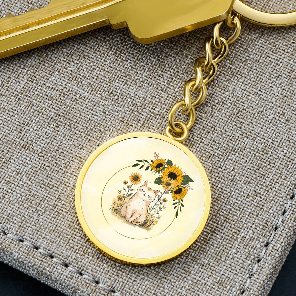Yellow Sunflower Kitty Keychain