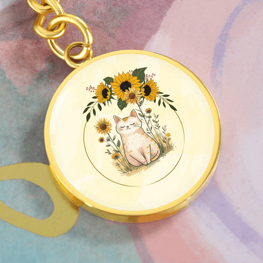 Yellow Sunflower Kitty Keychain