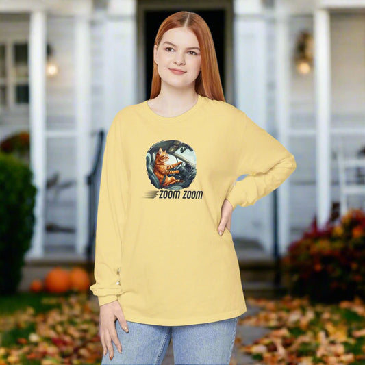 Zoom Zoom Cat Long Sleeve Tee | Funny Driving Cat Shirt