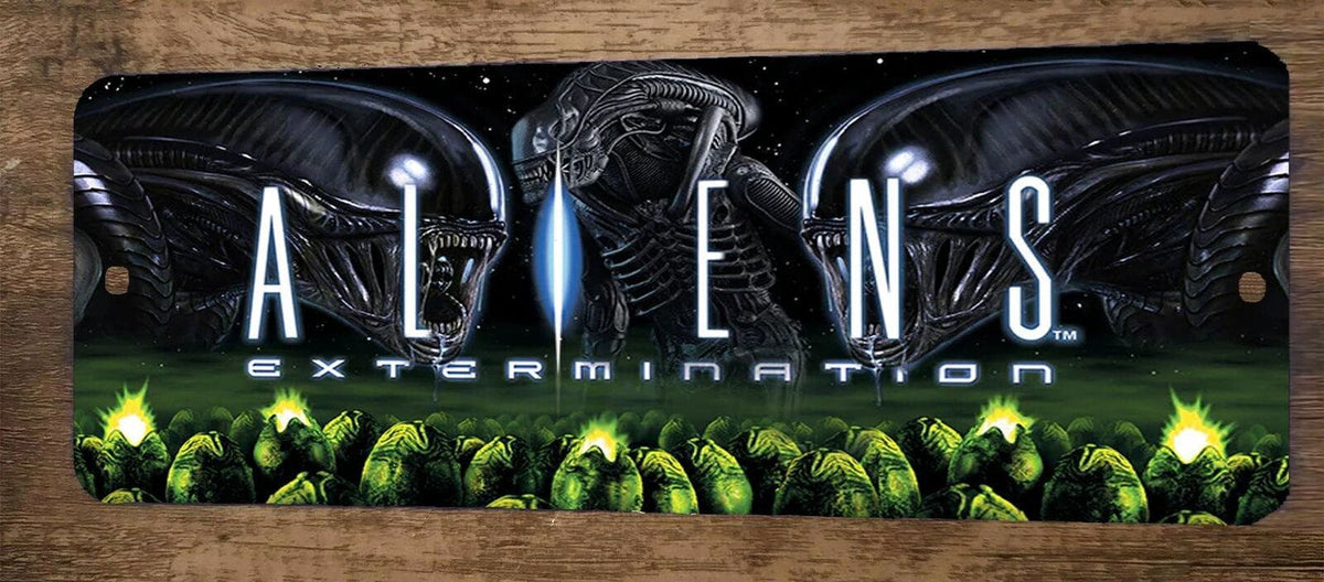 Aliens Extermination Arcade 4x12 Metal Wall Video Game Marquee Banner Sign
