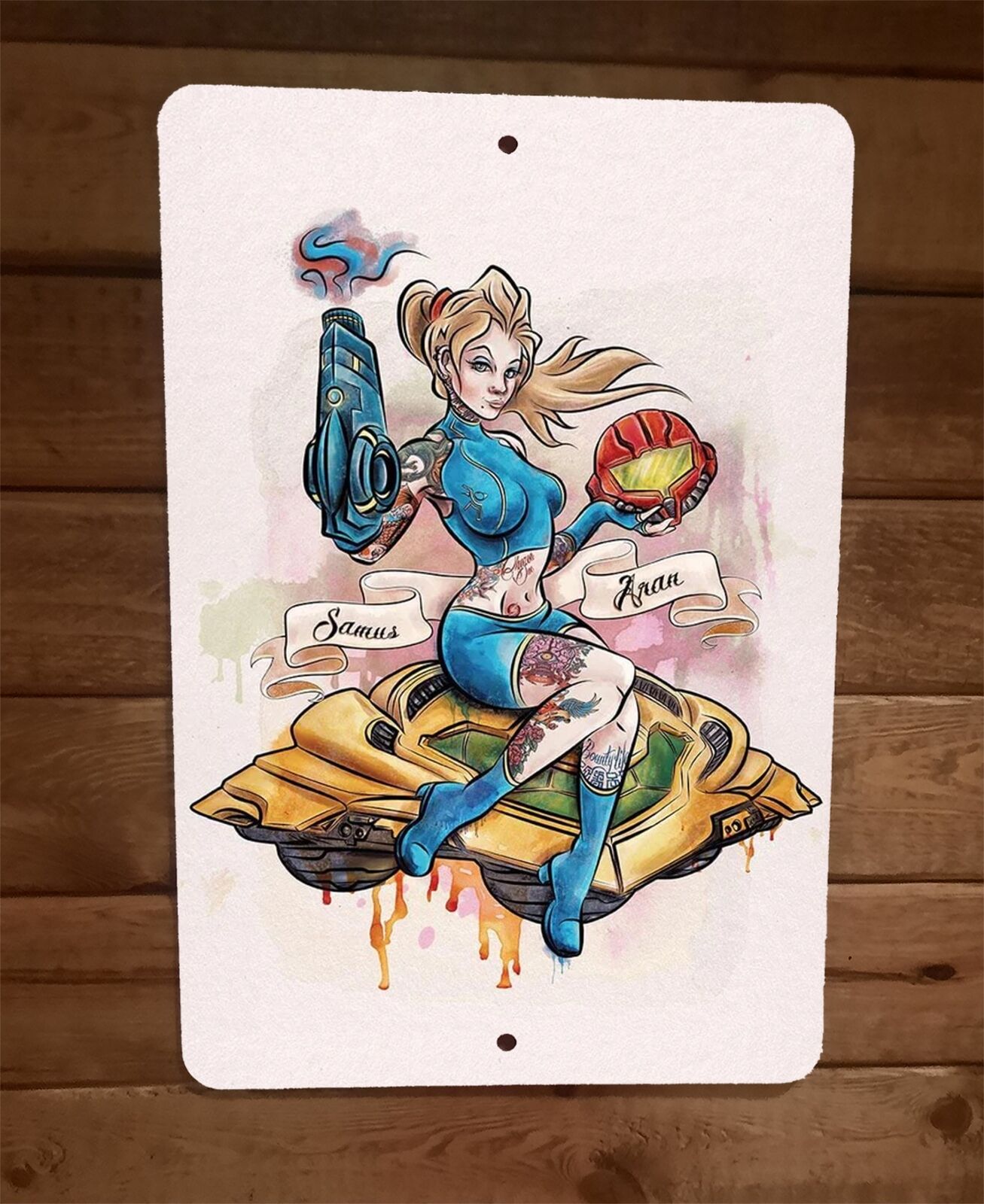 Samus Aran Pinup Art Metroid Video Game 8x12 Metal Wall Sign Poster