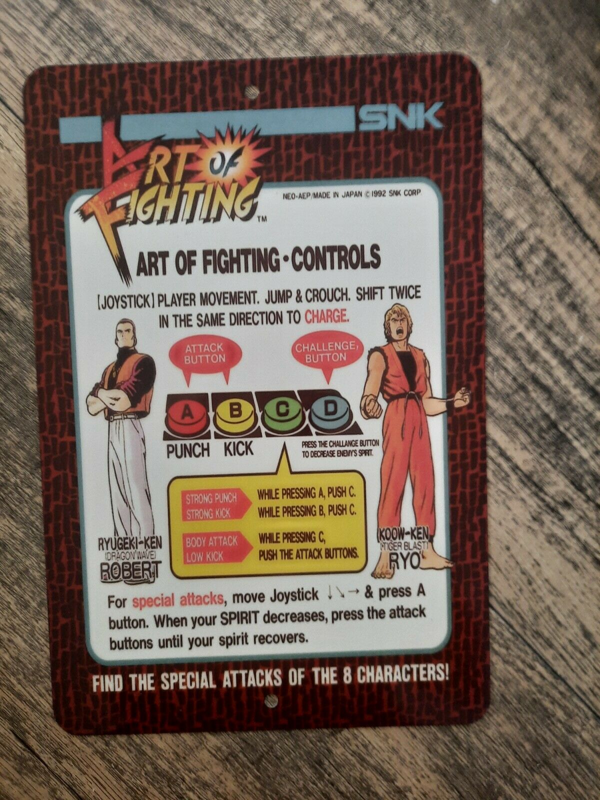 Art of Fighting Video Game 8x12 Metal Wall Sign SNK Arcade