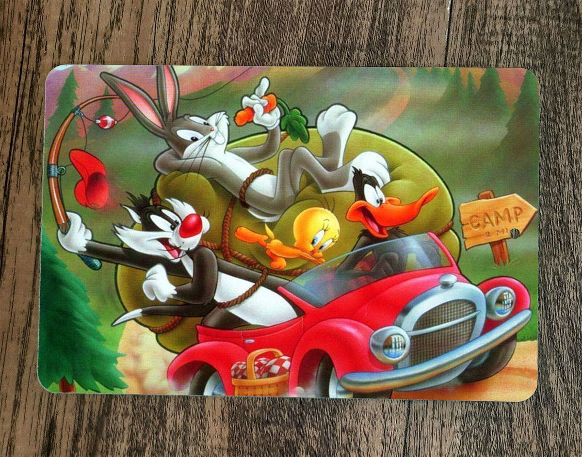 Looney Tunes Going Fishing Artwork 8x12 Inch Metal Wall Cartoon Sign