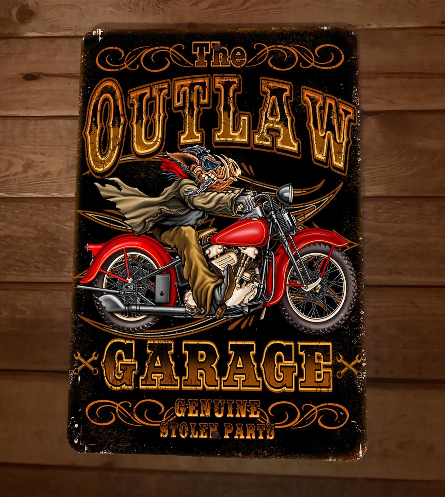 Outlaw Garage Genuine Stolen Parts 8x12 Metal Wall Sign Garage Poster