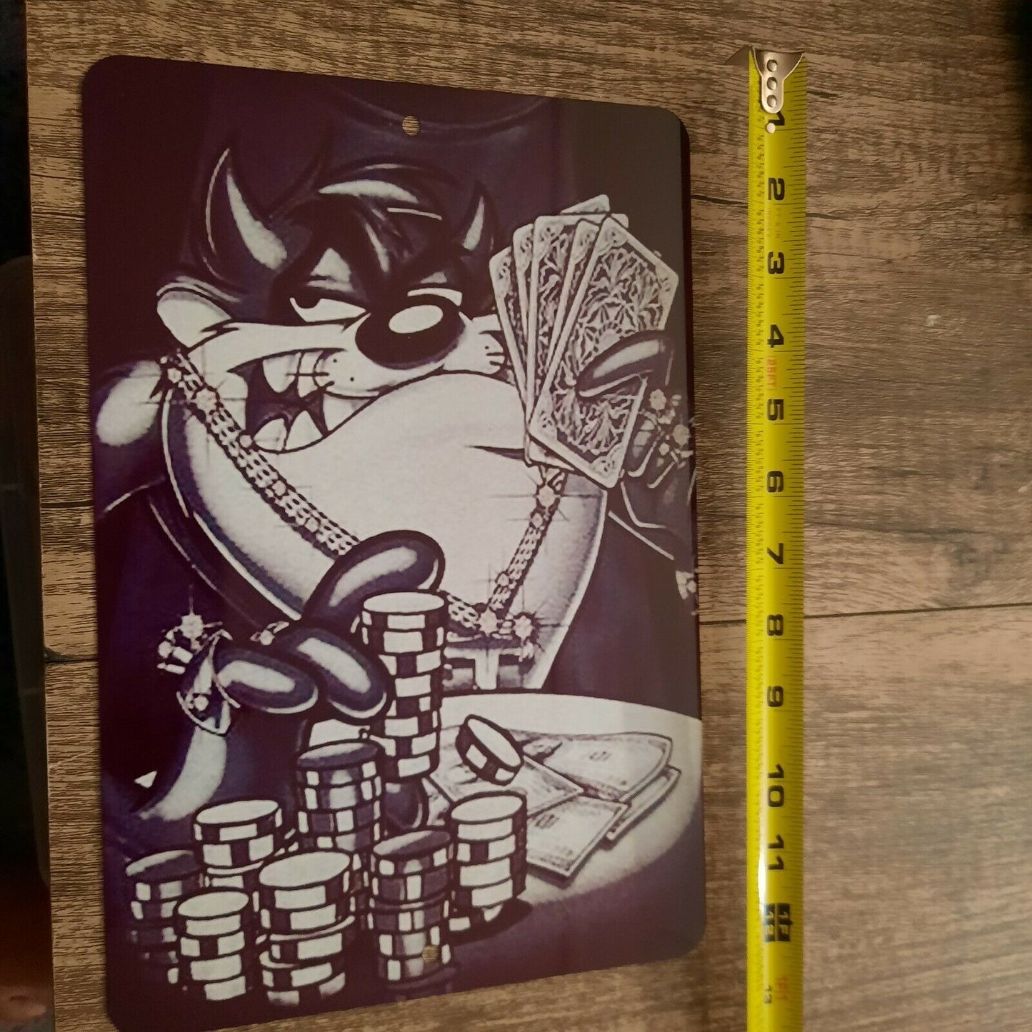 Taz Playing Poker Looney Tunes Tasmanian Devil 8x12 Metal Wall Sign