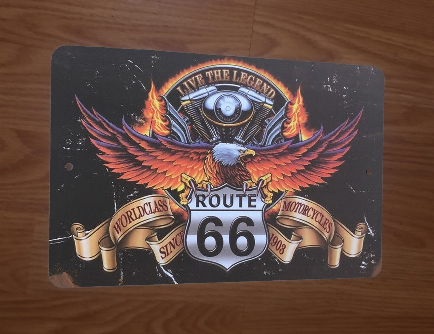Live the Legend Route 66 Eagle Biker 8x12 Metal Wall Sign Garage Poster