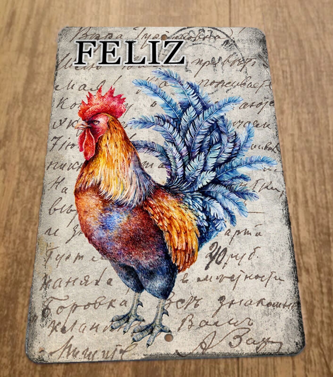 Feliz Vintage Ad Rooster Chicken 8x12 Metal Wall Animal Sign