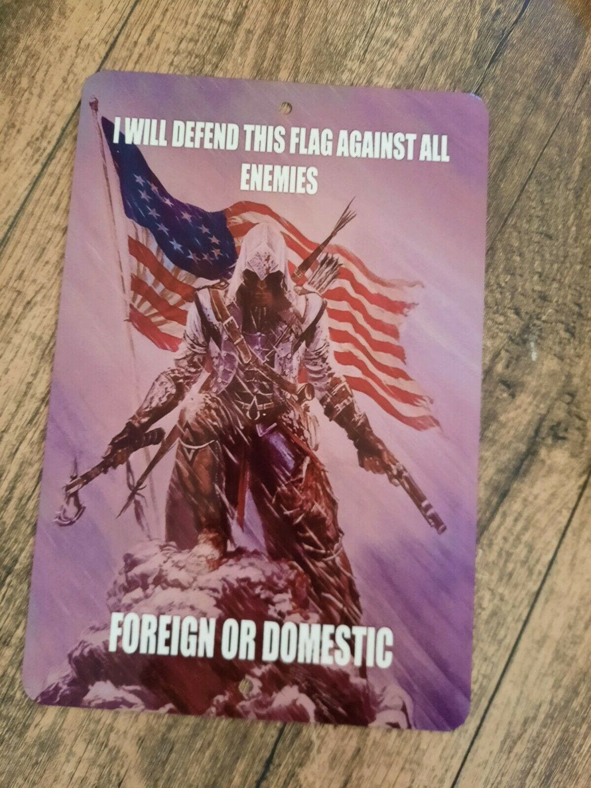 I Will Defend This Flag Against All Enemies 8x12 Inch Metal Wall Sign - Military Armed Forces Decoration