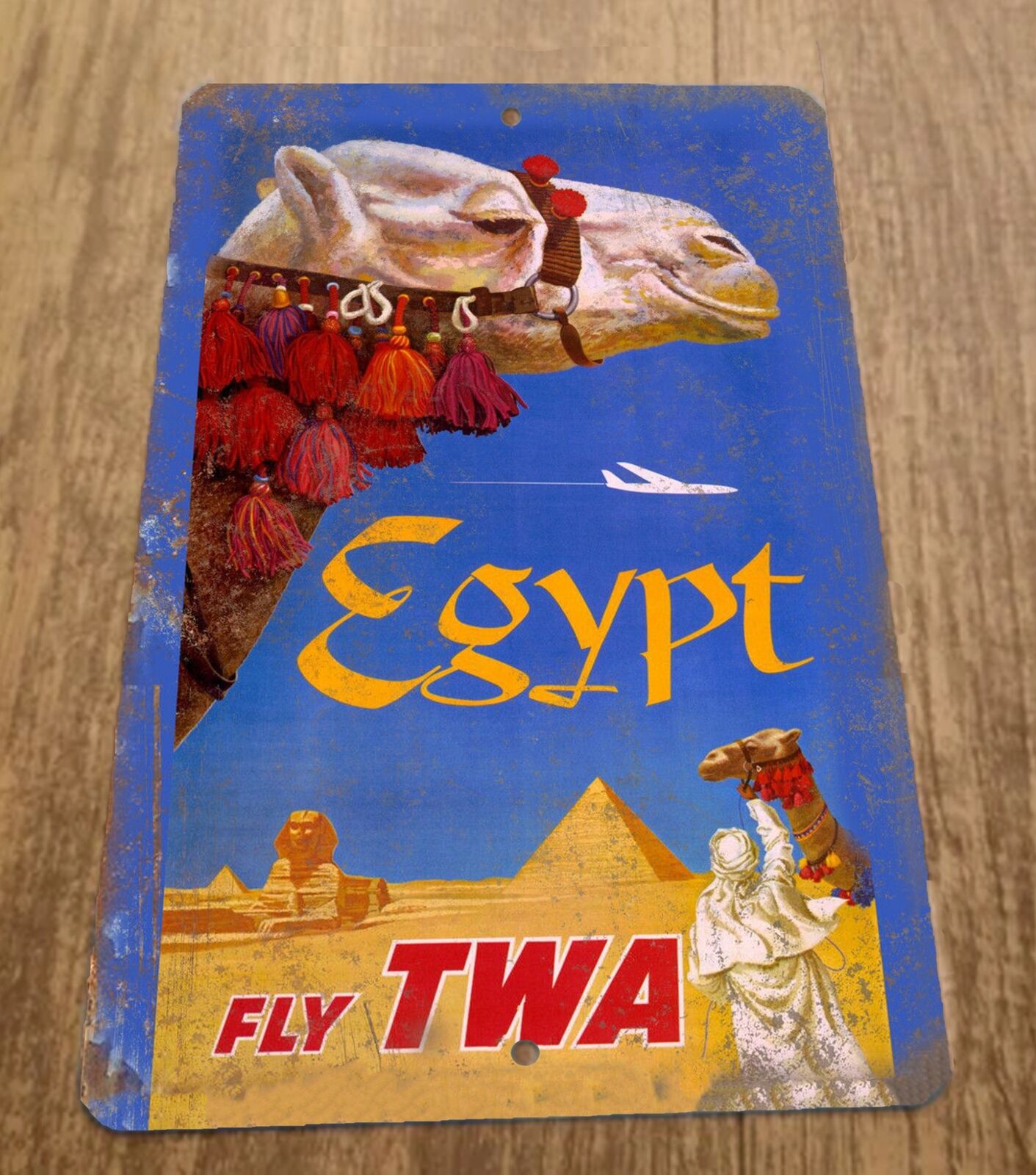 Fly TWA Egypt 8x12 Metal Wall Sign Vintage Ad