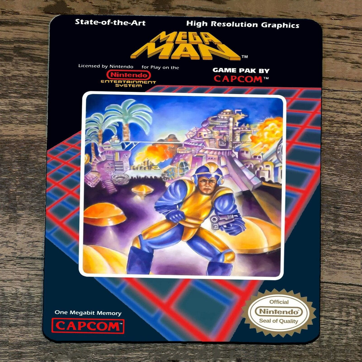 Mouse Pad Featuring Classic Mega Man Arcade NES Box Art