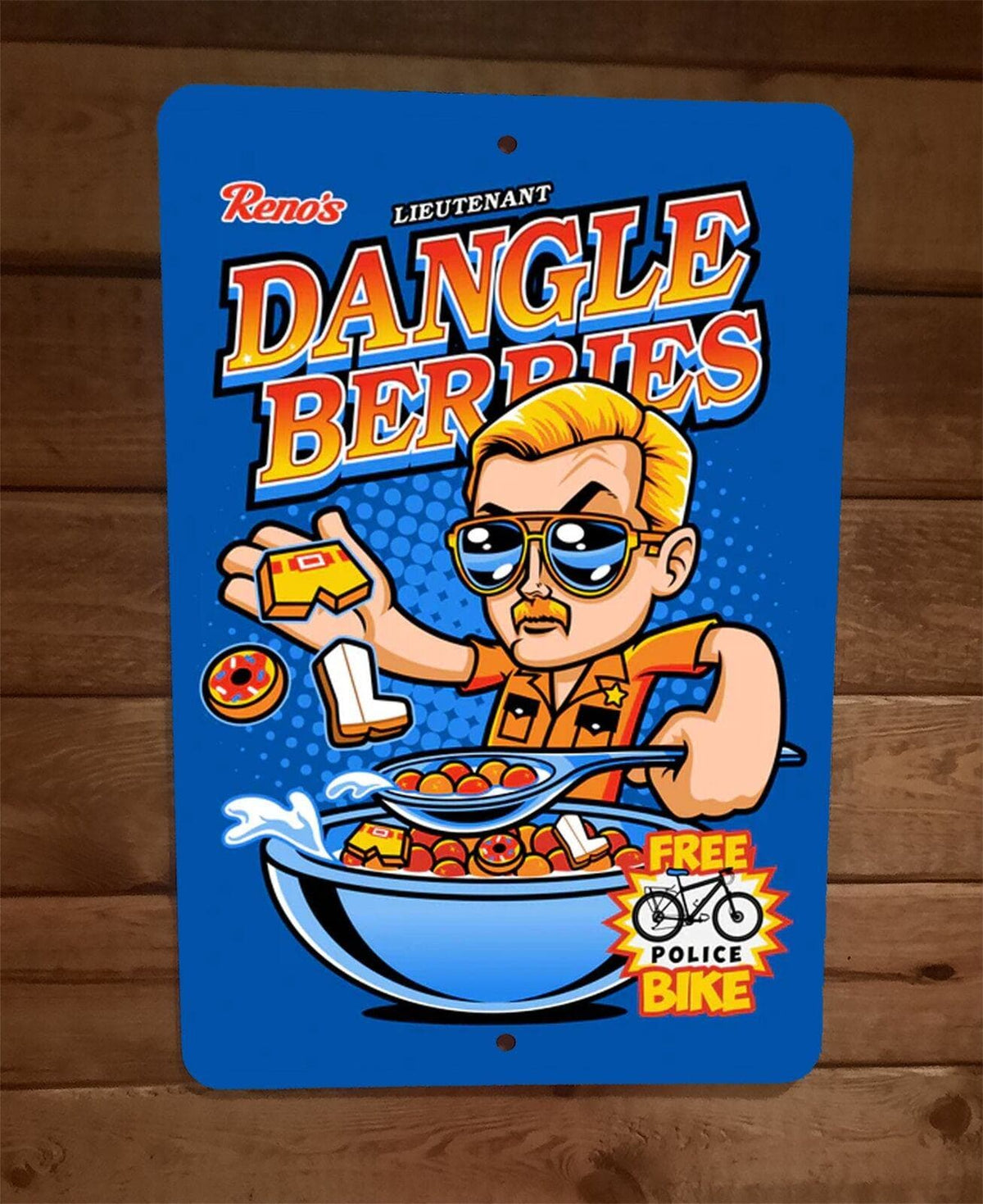 Renos Lt Dangle Berries Cereal 911 TV Show Parody 8x12 Metal Wall Sign
