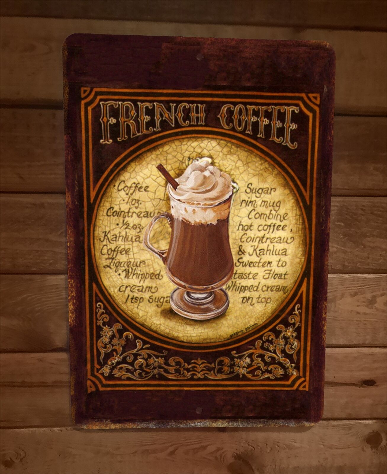 French Coffee 8x12 Metal Wall Sun Room Kitchen Bar Sign