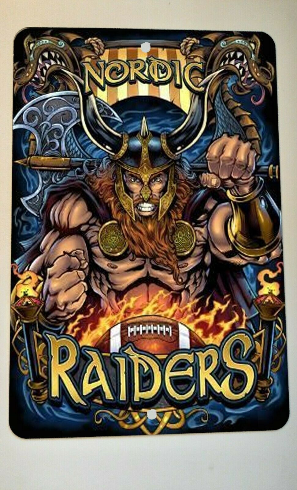 Nordic Raiders Artwork Football 8x12 Metal Wall Sign Sports
