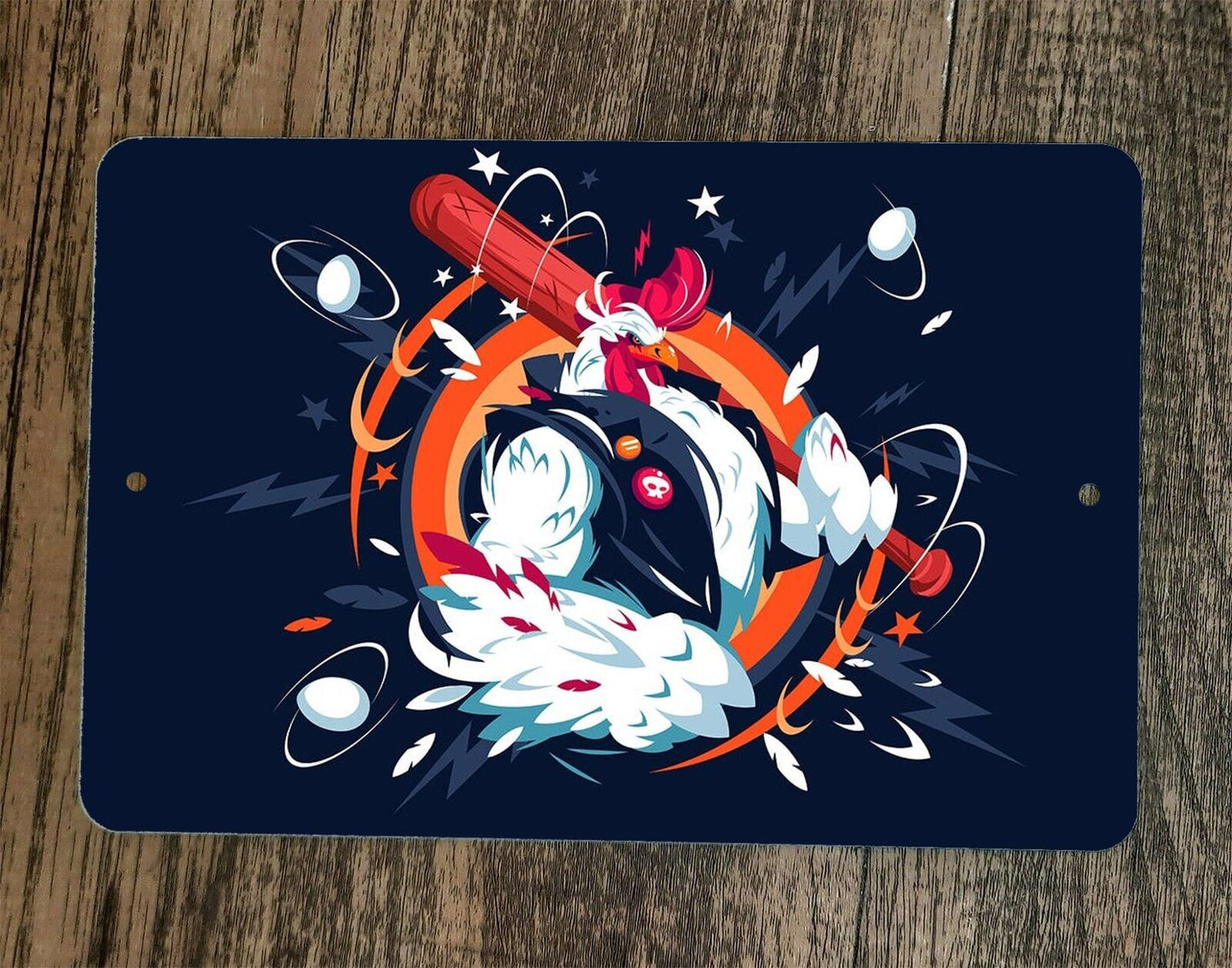 Rooster Baseball Cartoon Artwork 8x12 Metal Wall Sports Animal Sign