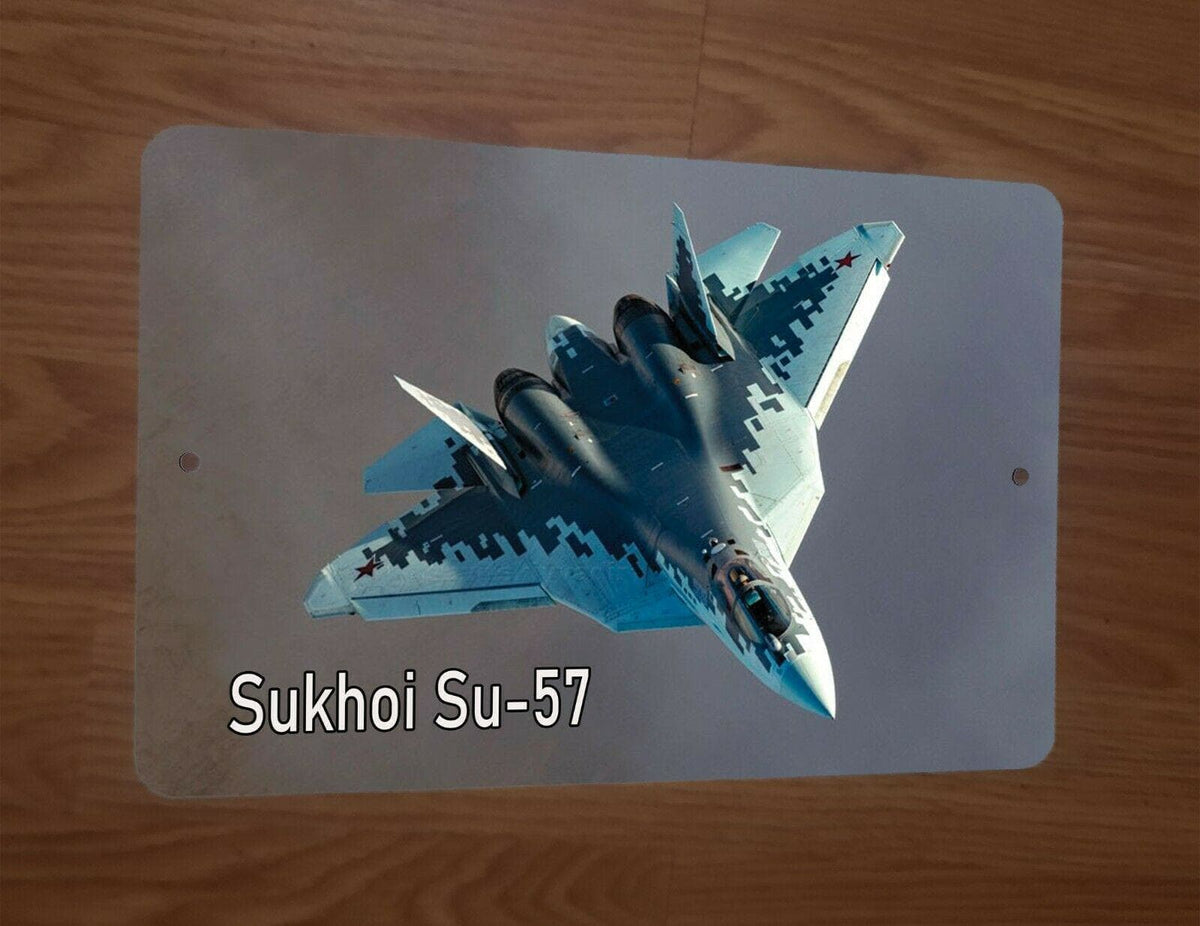Russian Sukhoi Su-57 Stealth Jet Military Airplane 8x12 Inch Metal Wall Sign with Rounded Edges
