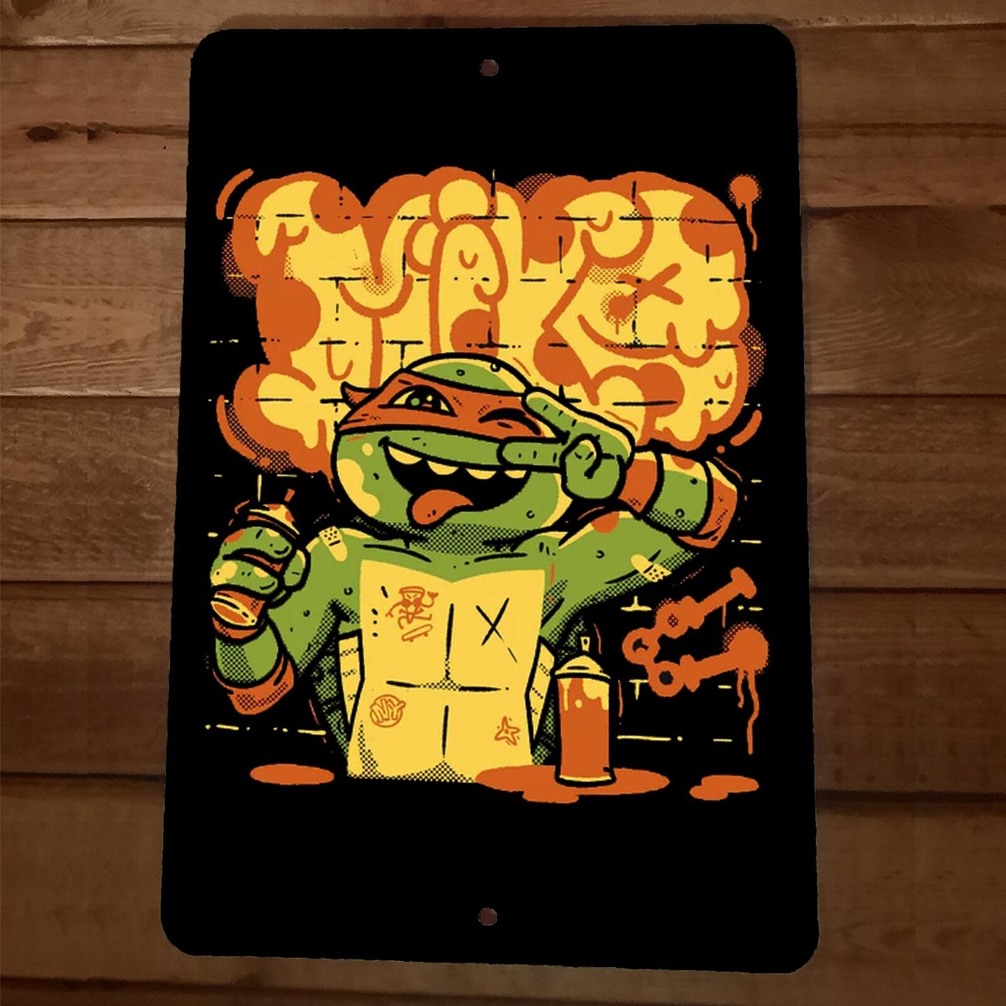 The Mike Graffiti 8x12 Metal Wall TMNT Sign Michelangelo