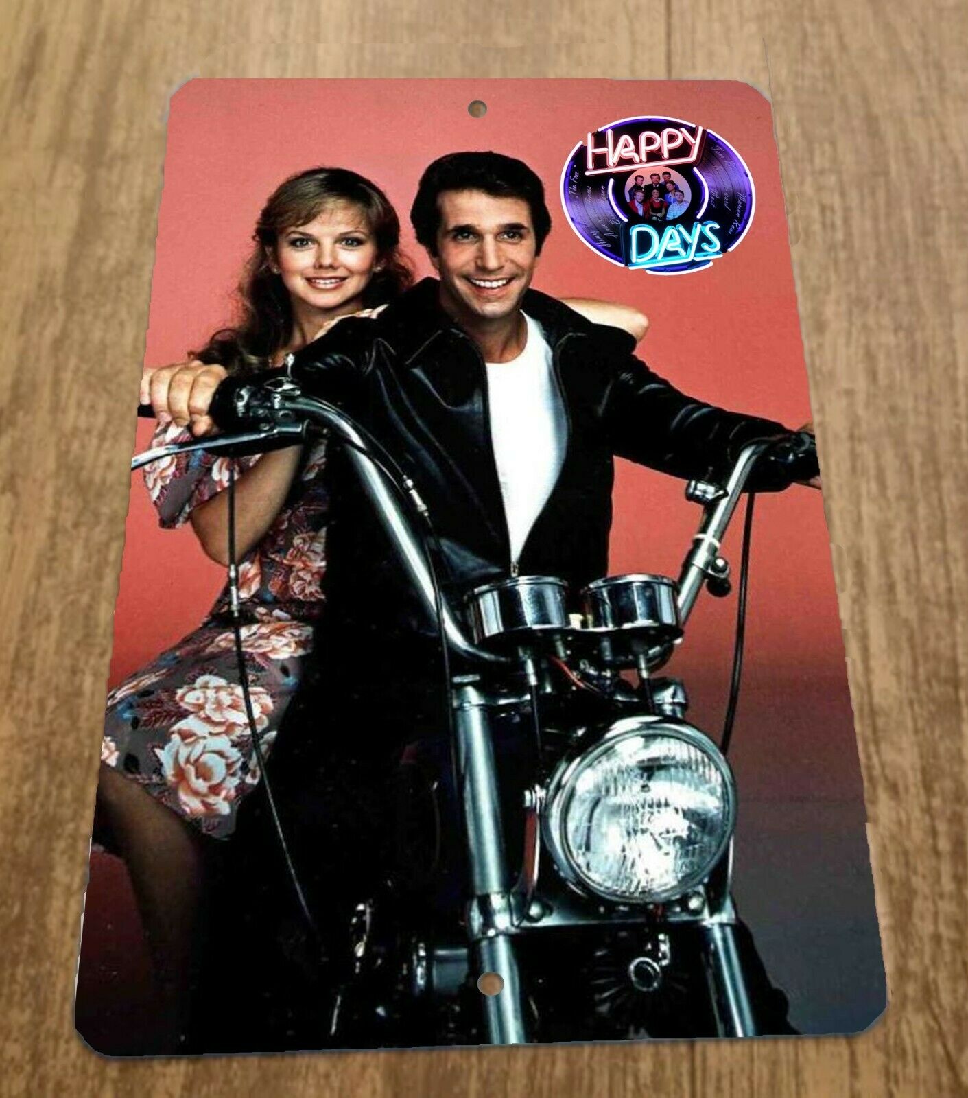 Happy Days The Fonz Motorcycle 8x12 Metal Sign 1949 Triumph Trophy TR5 Scrambler Comedy Sitcom TV Show