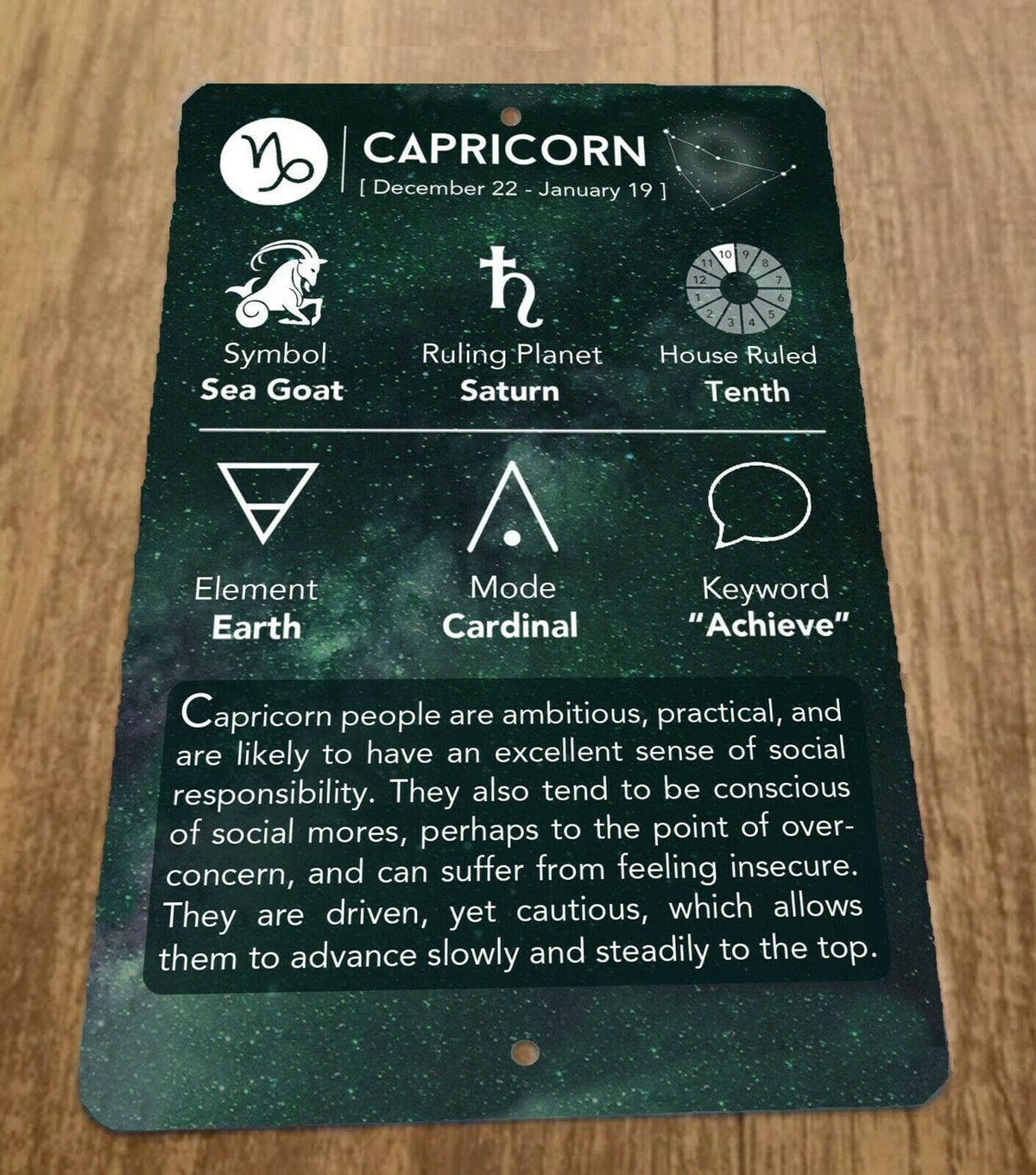 Capricorn December 22 - January 19 Zodiac Astrology 8x12 Metal Wall Sign Spiritual