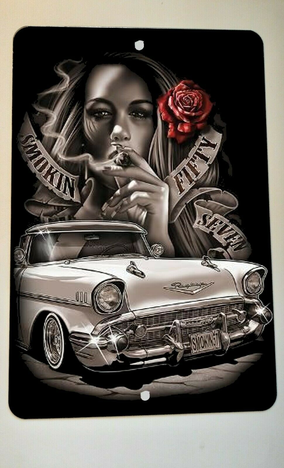 Smokin 57 Classic Car Hot Rod 8x12 Metal Wall Car Sign