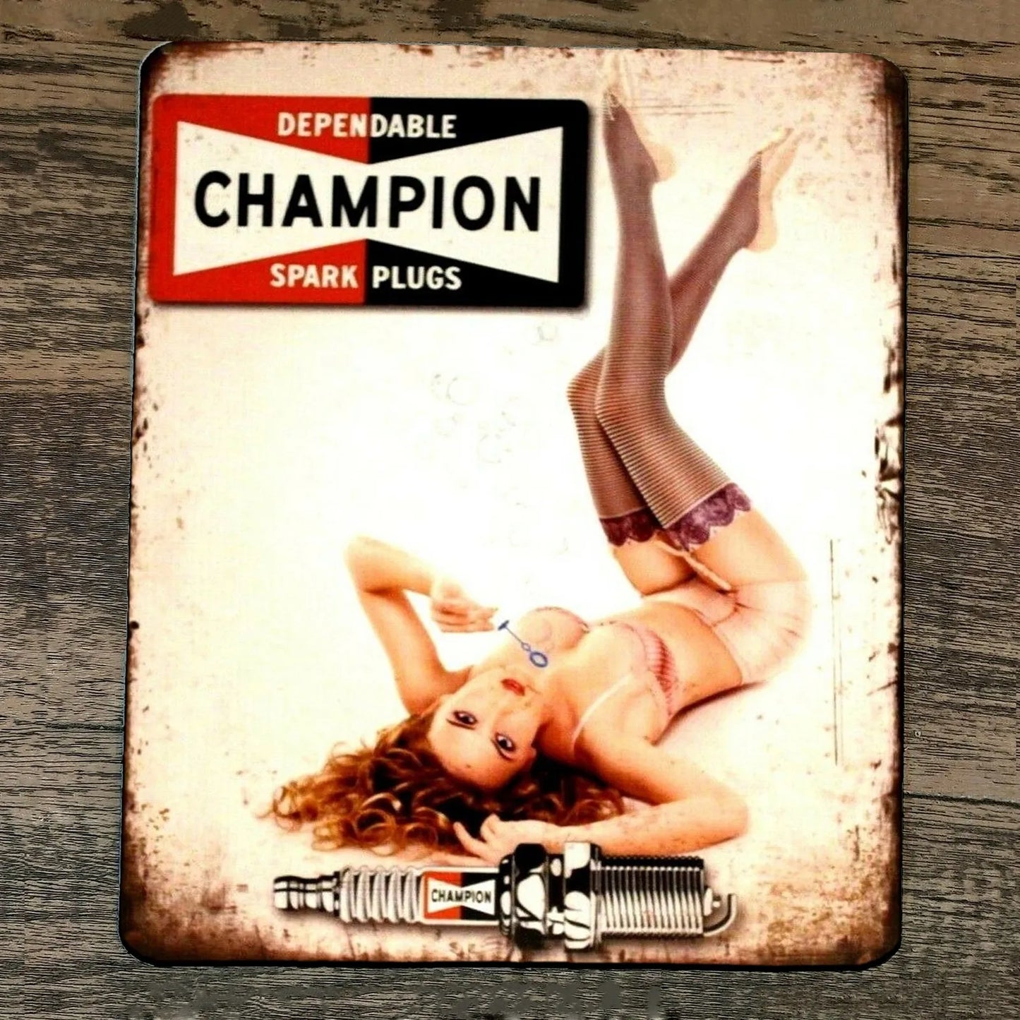 Mouse Pad Dependable Spark Plugs Vintage Champion Pinup Girl