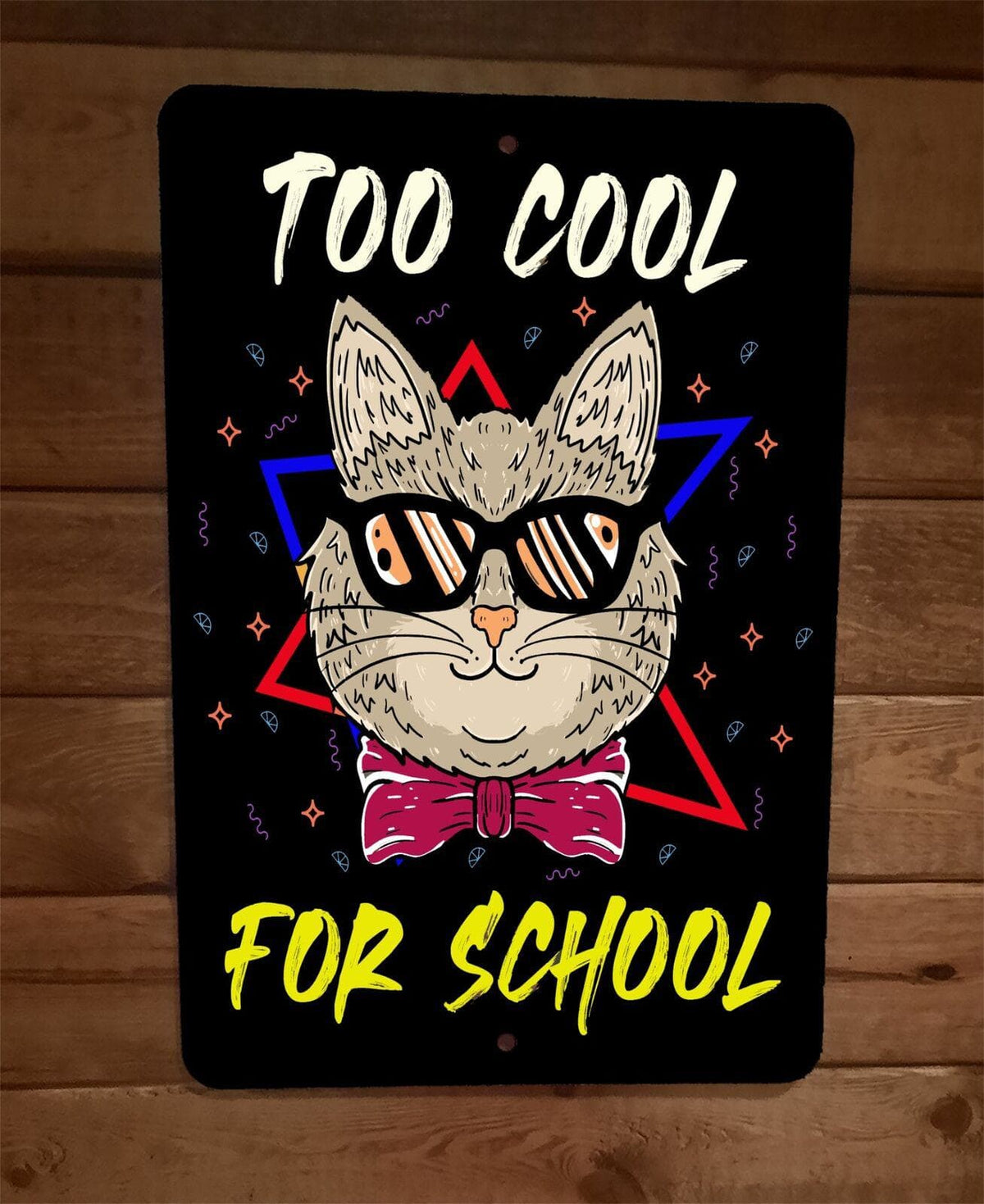 Too Cool for School Cat 8x12 Metal Wall Sign
