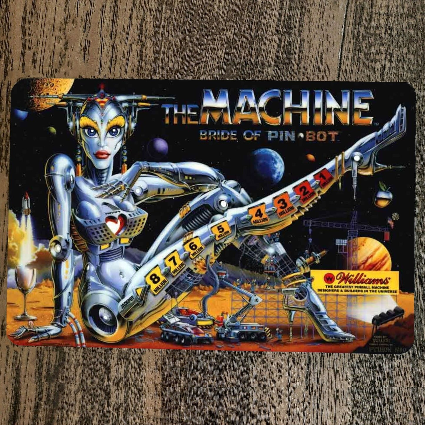 The Machine Bride of Pinbot Arcade 8x12 Metal Wall Video Game Sign Poster