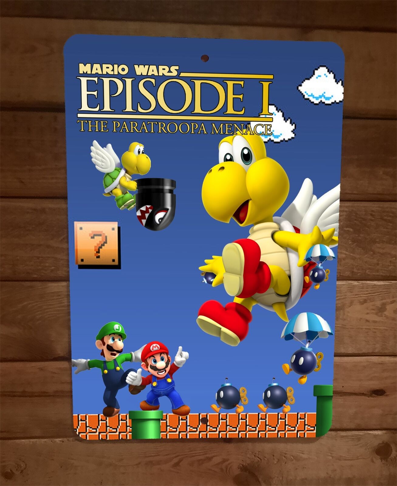 Mario Star Wars Episode I The Paratroopa Menace 8x12 Metal Arcade Wall Sign