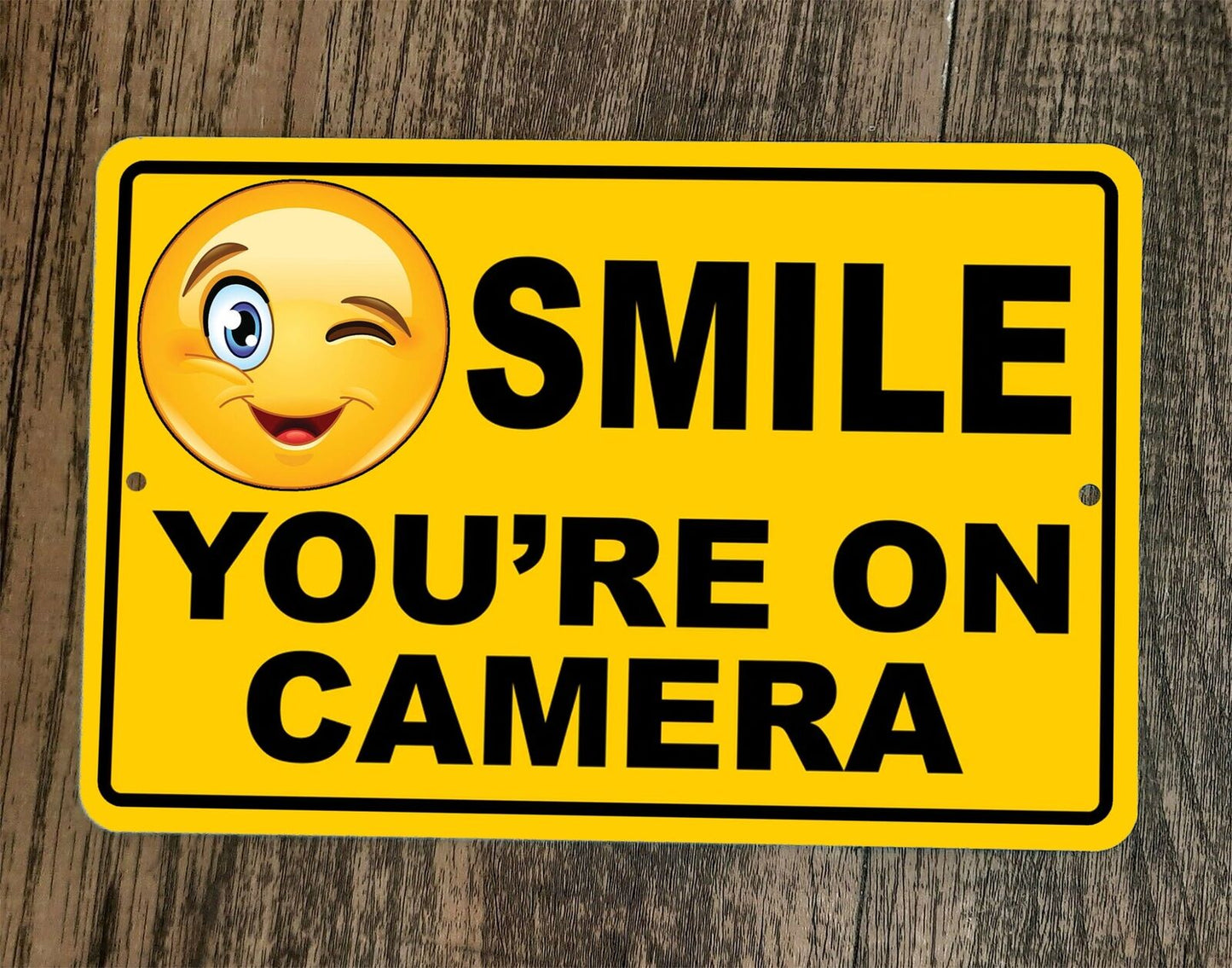 Smile You're on Camera Winking Emoji 8x12 Metal Wall Sign