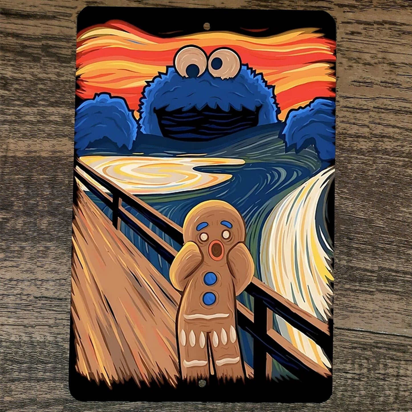 The Gingerbread Cookie Monster 8x12 Metal Wall Sign