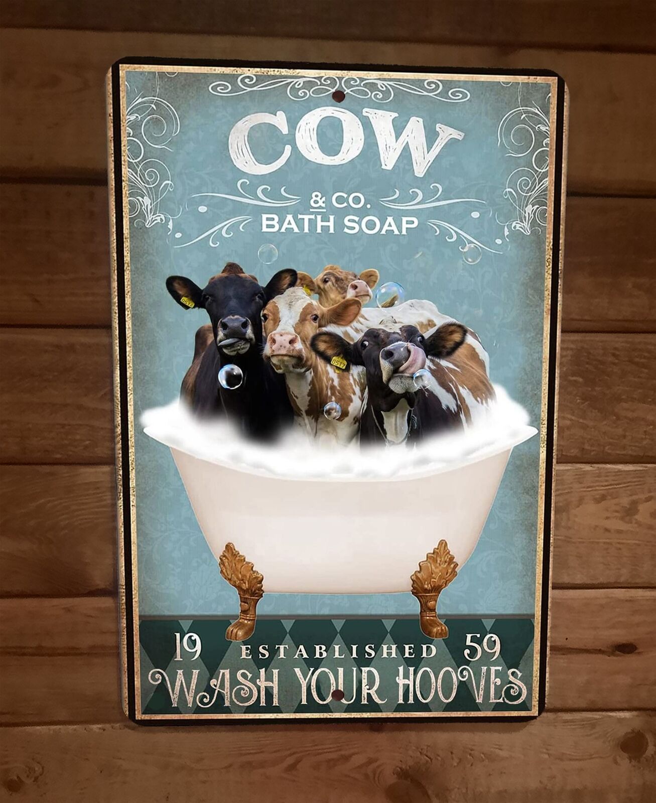 Cow Bath Soap 8x12 Metal Wall Sign Animal Poster #2