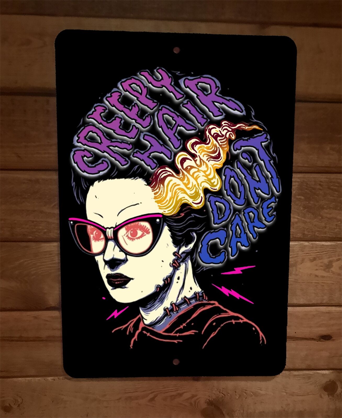 Creepy Hair Dont Care Halloween Witch 8x12 Metal Wall Poster