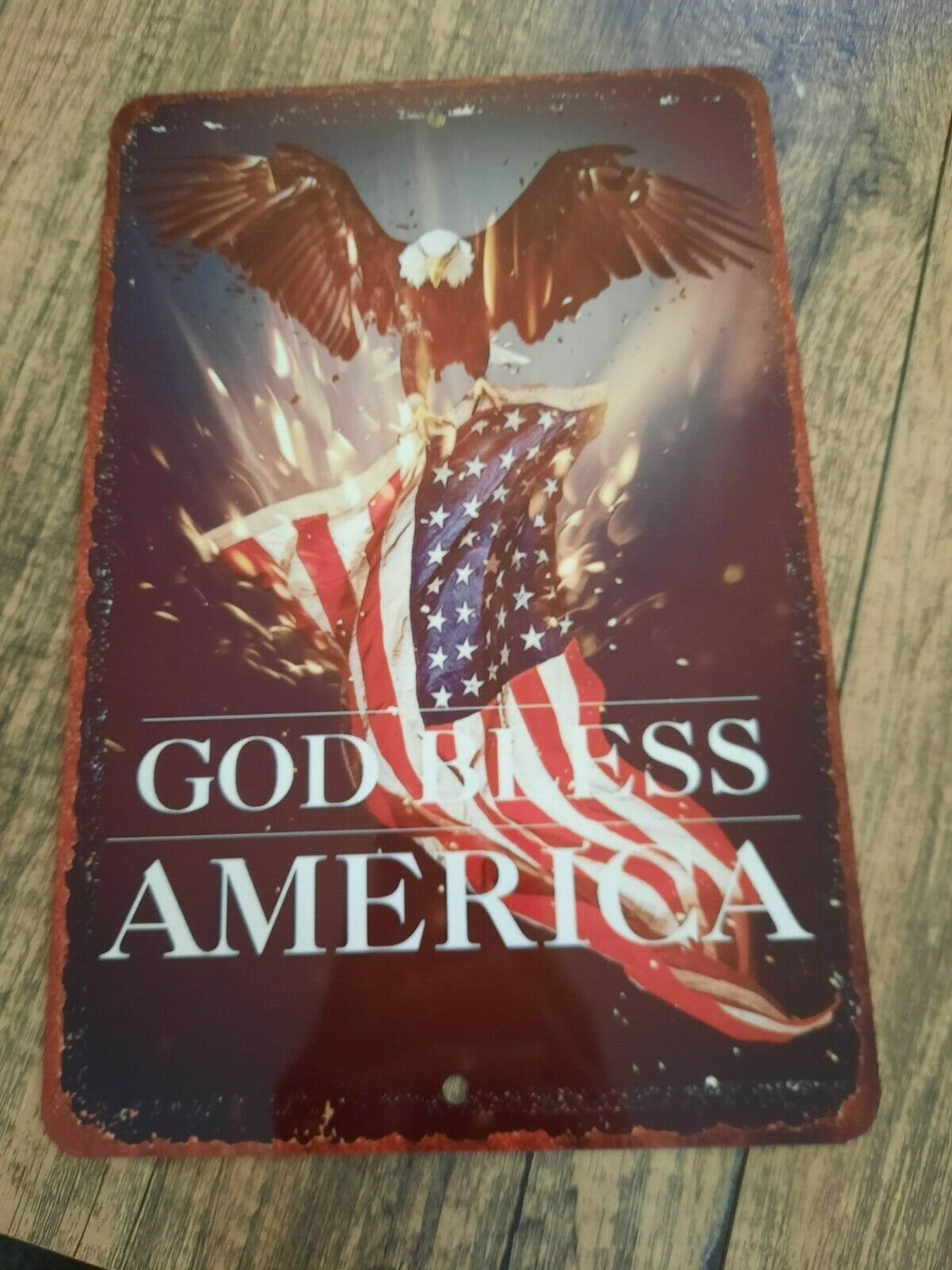 God Bless America Eagle Flag 8x12 Metal Wall Sign Military USA Armed Forces