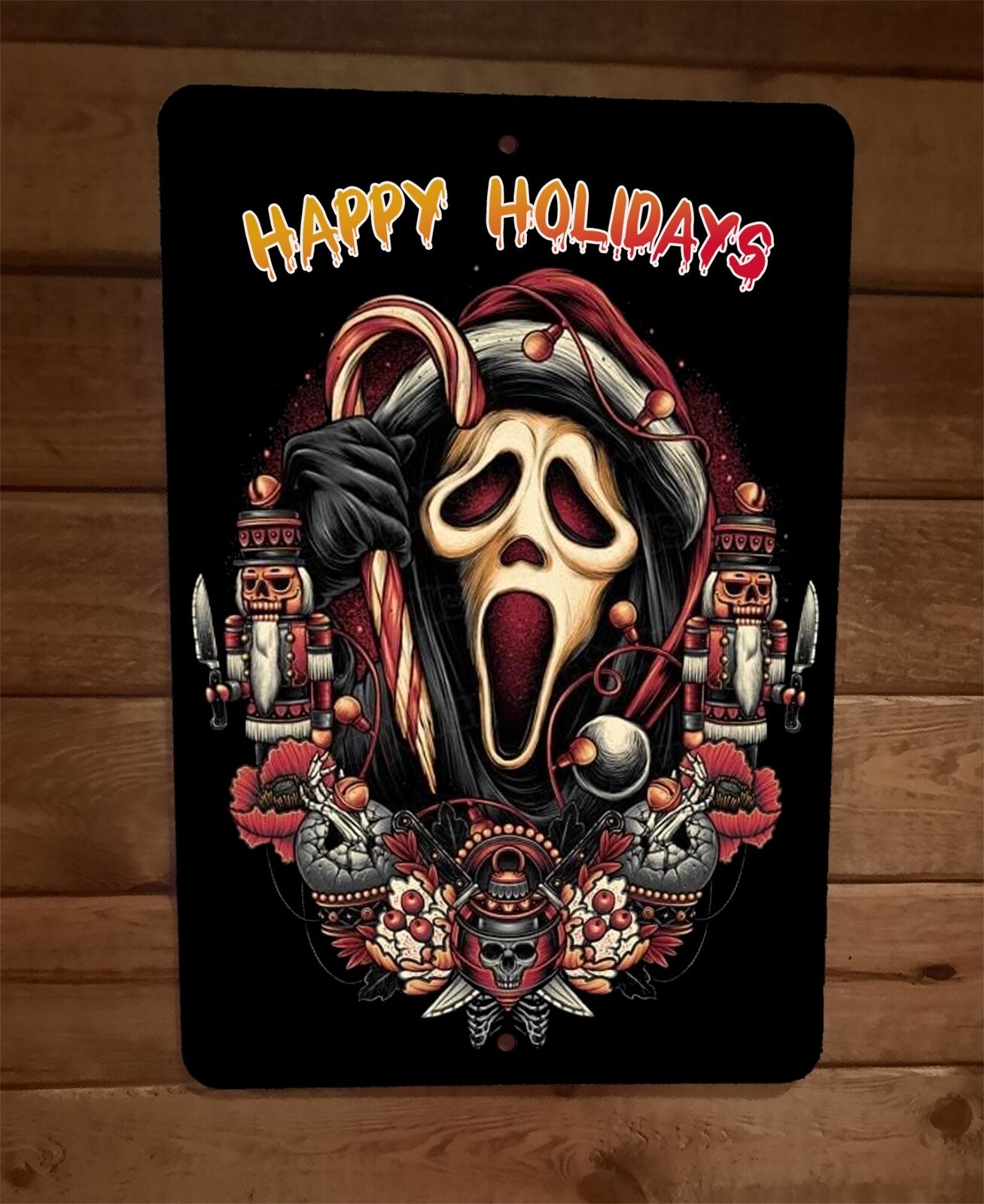 Happy Holidays Ghostface Killer Scream Halloween 8x12 Metal Wall 