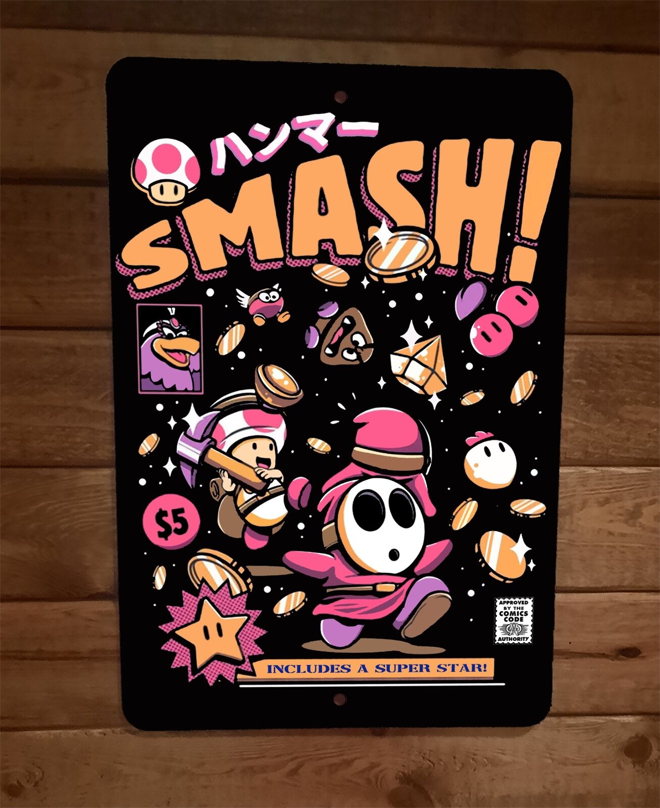 Toad Smash Shy Guy Goomba Super Mario Video Game 8x12 Metal Wall Sign Poster