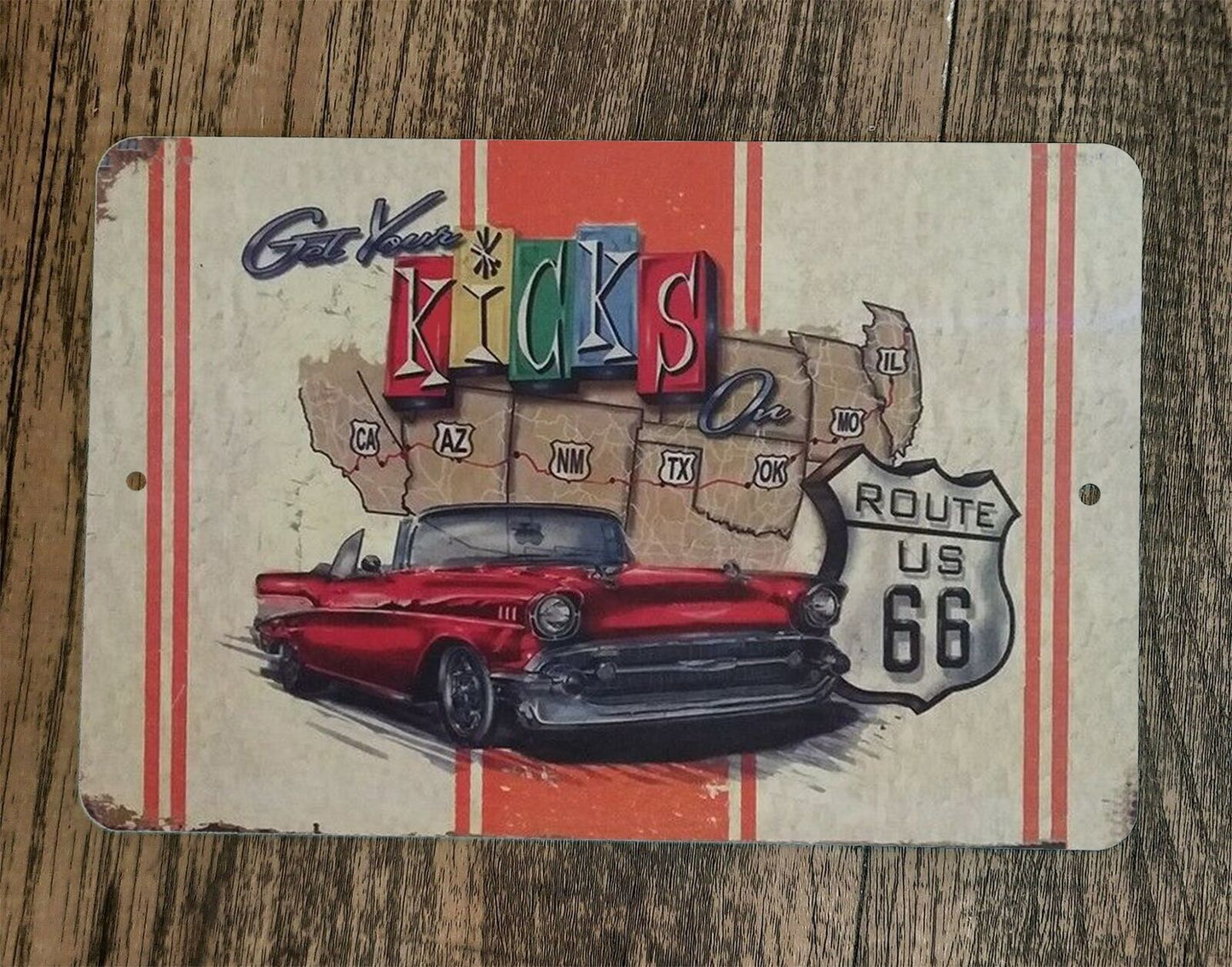 Get Your Kicks on Route 66 Garage Poster 8x12 Metal Wall Sign