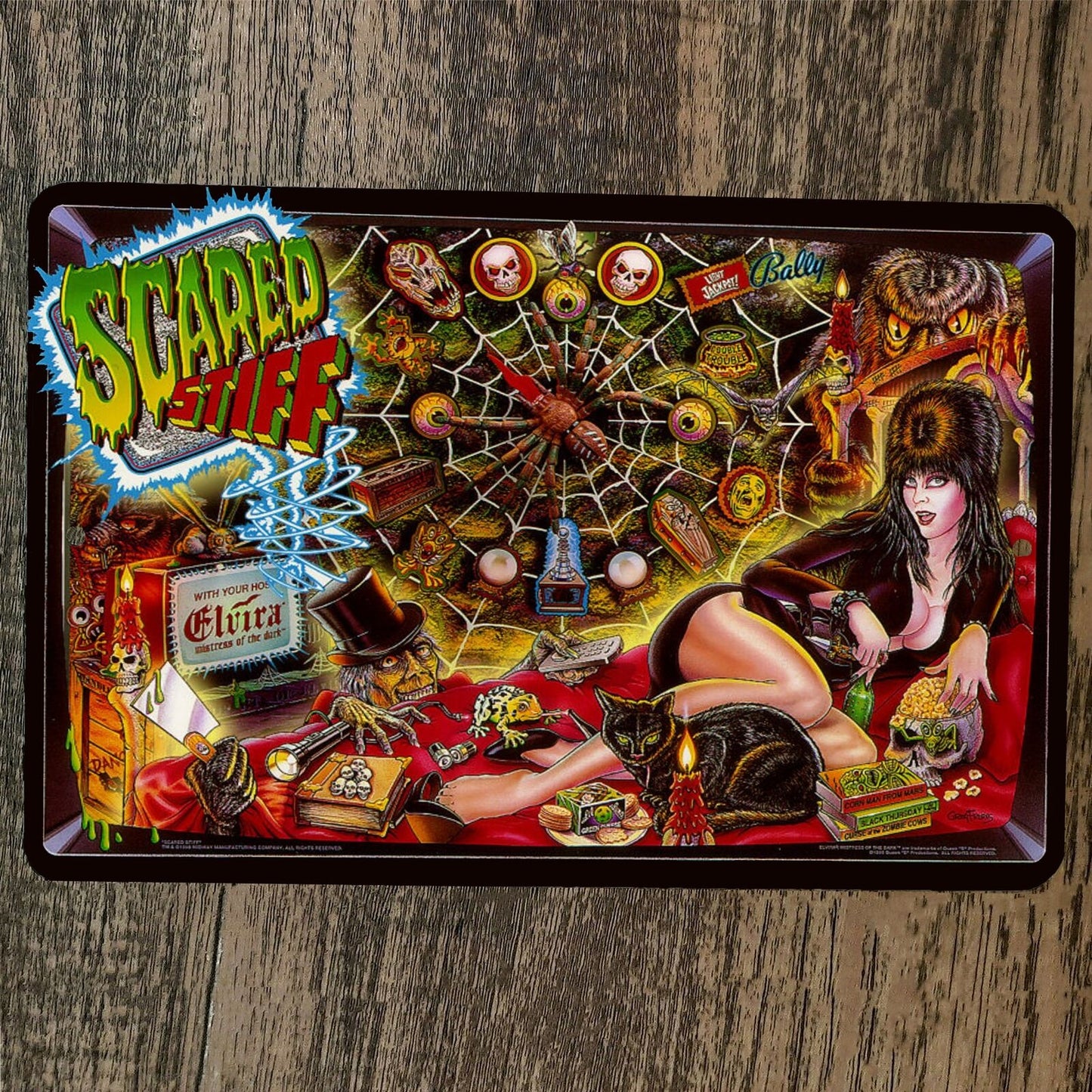 Elvira Scared Stiff Arcade 8x12 Metal Wall Video Game Sign