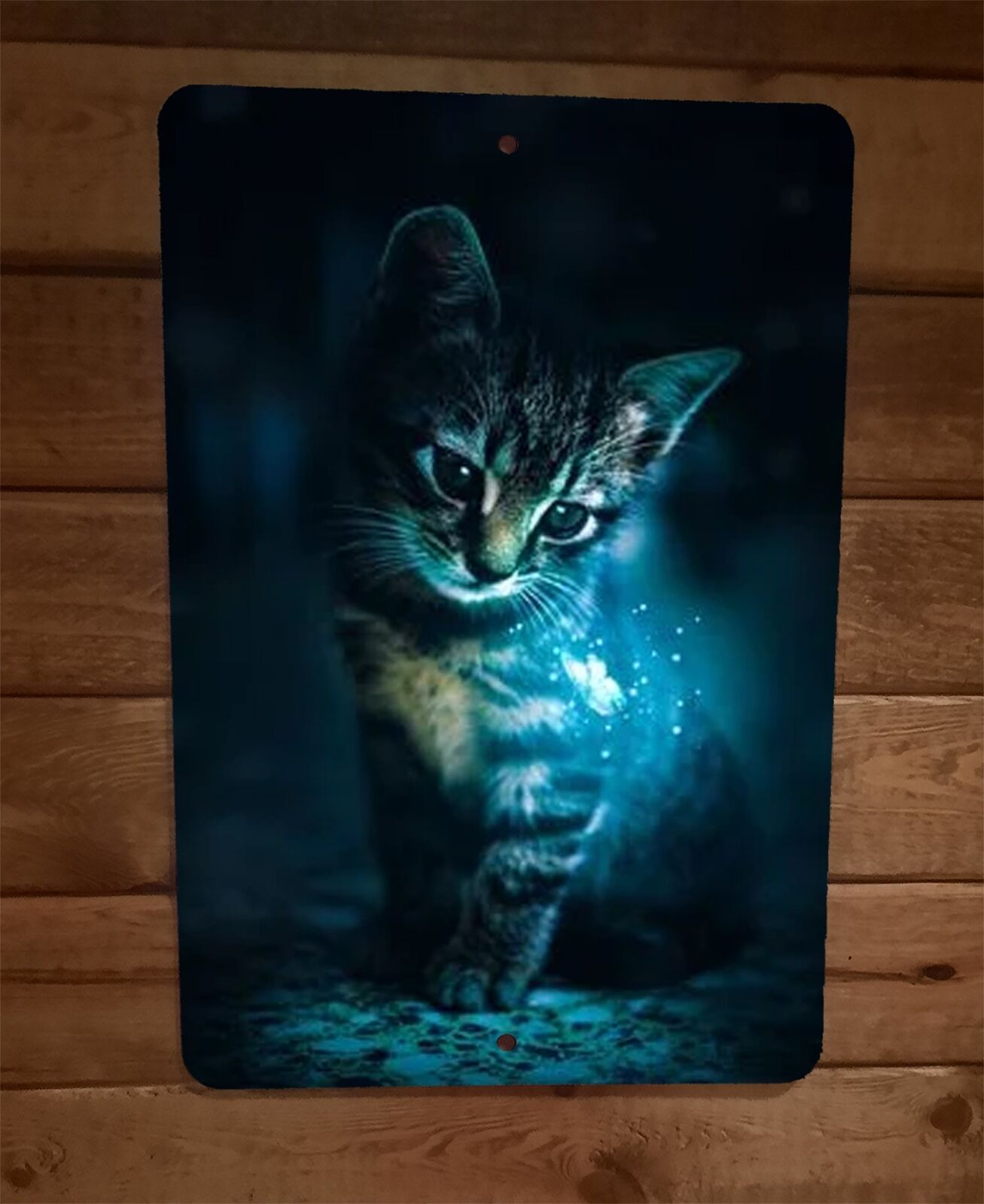 Kitten Cat with Butterfly Fantasy Art 8x12 Metal Wall Animal Sign