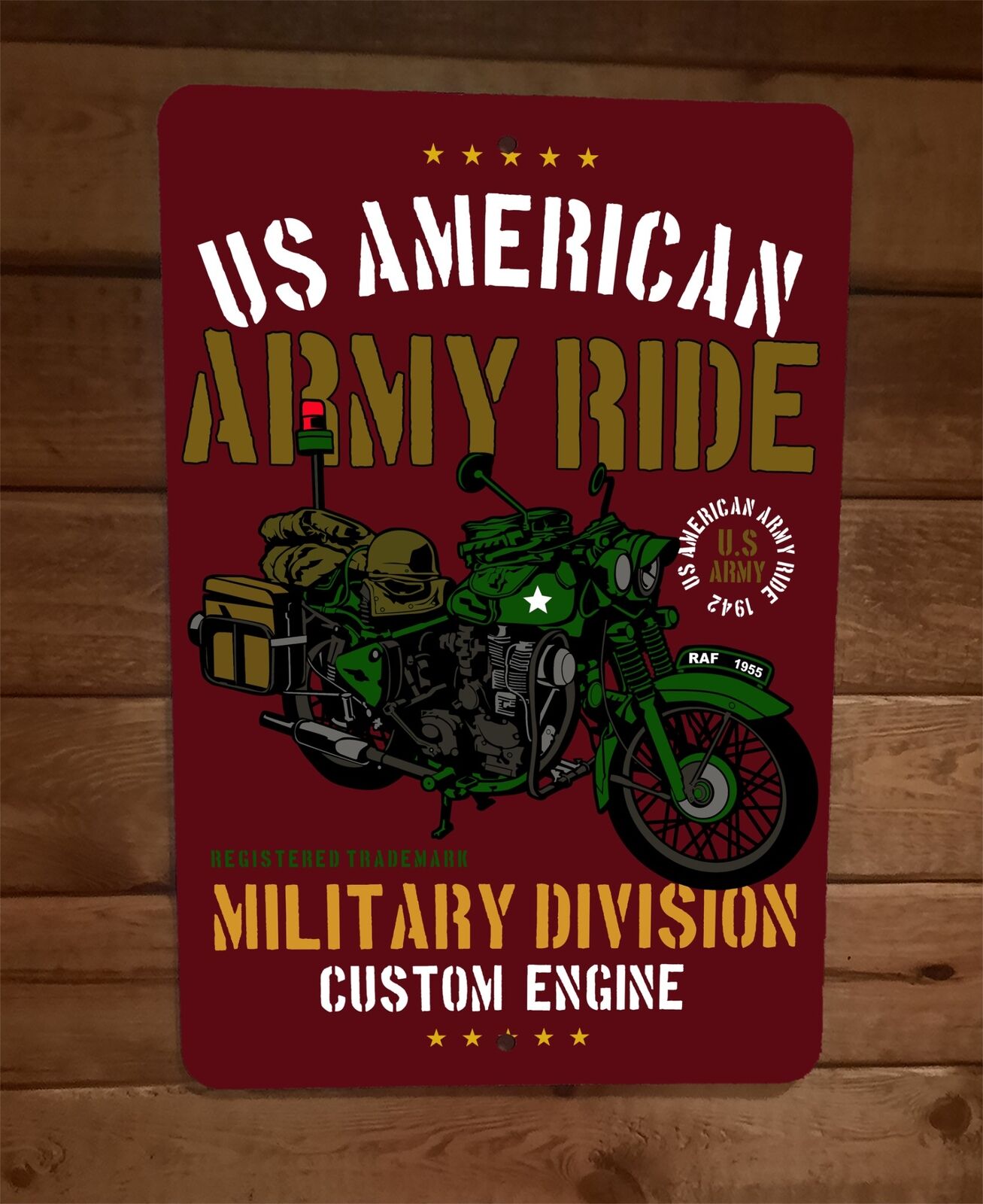 US American Army Ride Military Division Motorcycle 8x12 Metal Wall Sign