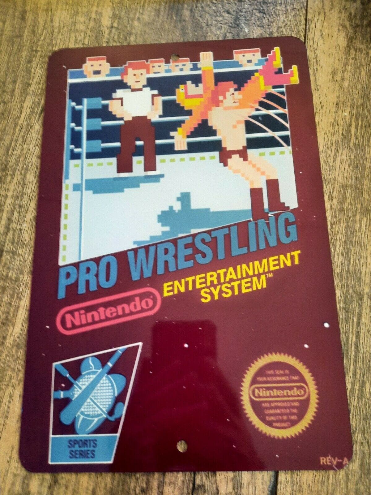 Pro Wrestling Nintendo Box Cover 8x12 Inch Metal Wall Sign Featuring Classic Fighting Arcade Game Artwork