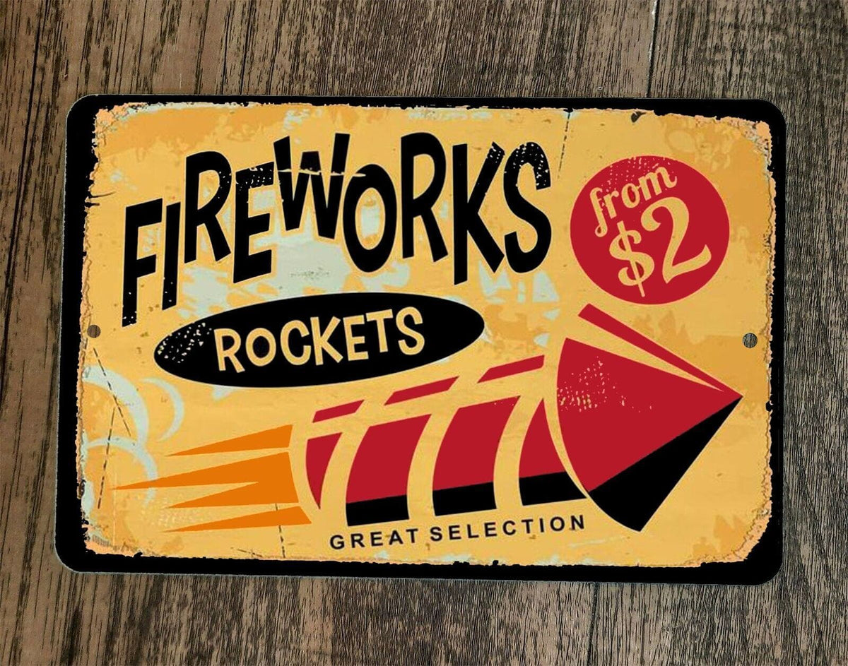 July 4th Fireworks Rockets Independence Day 8x12 Metal Wall Sign