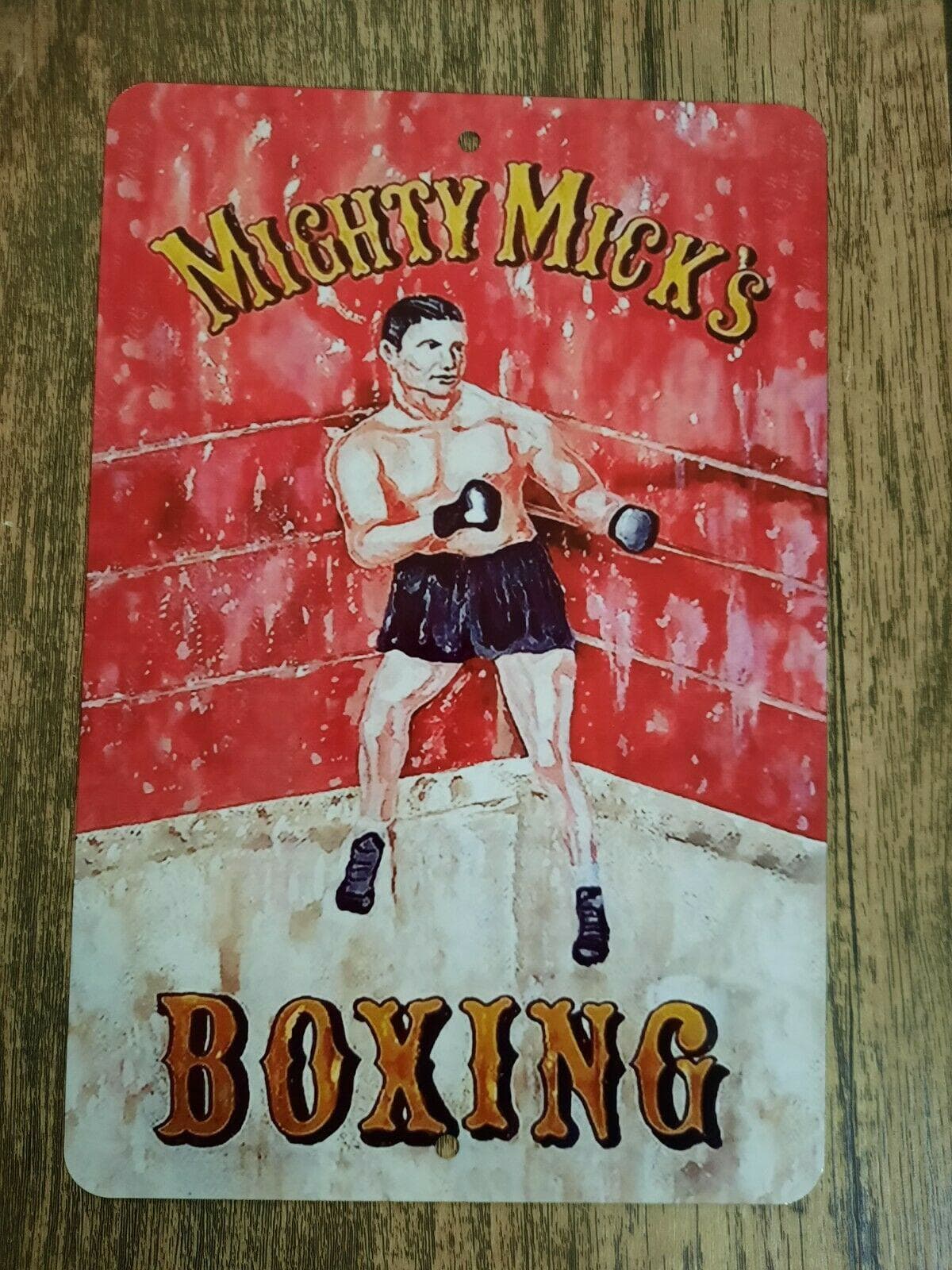 Mighty Micks Boxing 8 x 12 Inch Metal Wall Sign for Garage, Man Cave, or Rocky Boxing Movie Poster