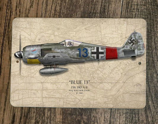 Blue 13 FW 190 A-8 Military Jet Plane 8x12 Metal Wall Sign Poster