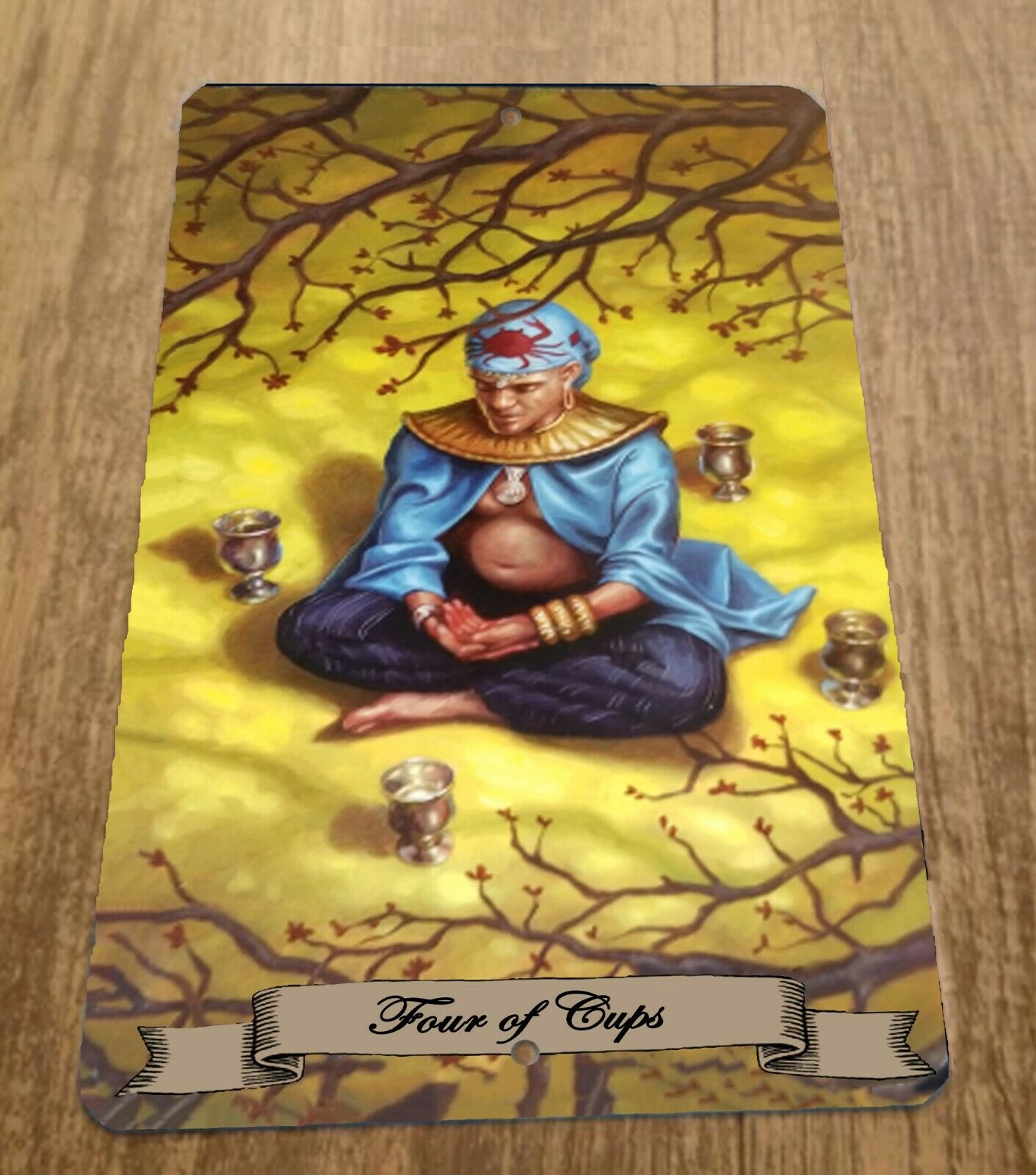 4 Four of Cups Tarot Card Artwork 8x12 Metal Wall Sign
