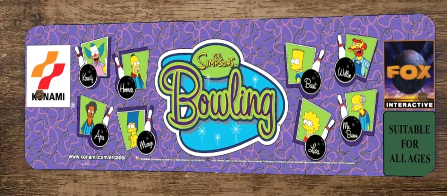 Simpsons Bowling Arcade 4x12 Metal Wall Video Game Marquee Banner Sign