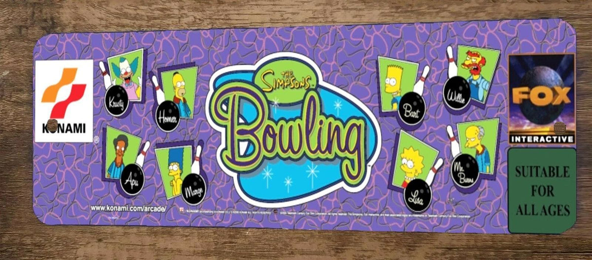 Simpsons Bowling Arcade 4x12 Metal Wall Video Game Marquee Banner Sign