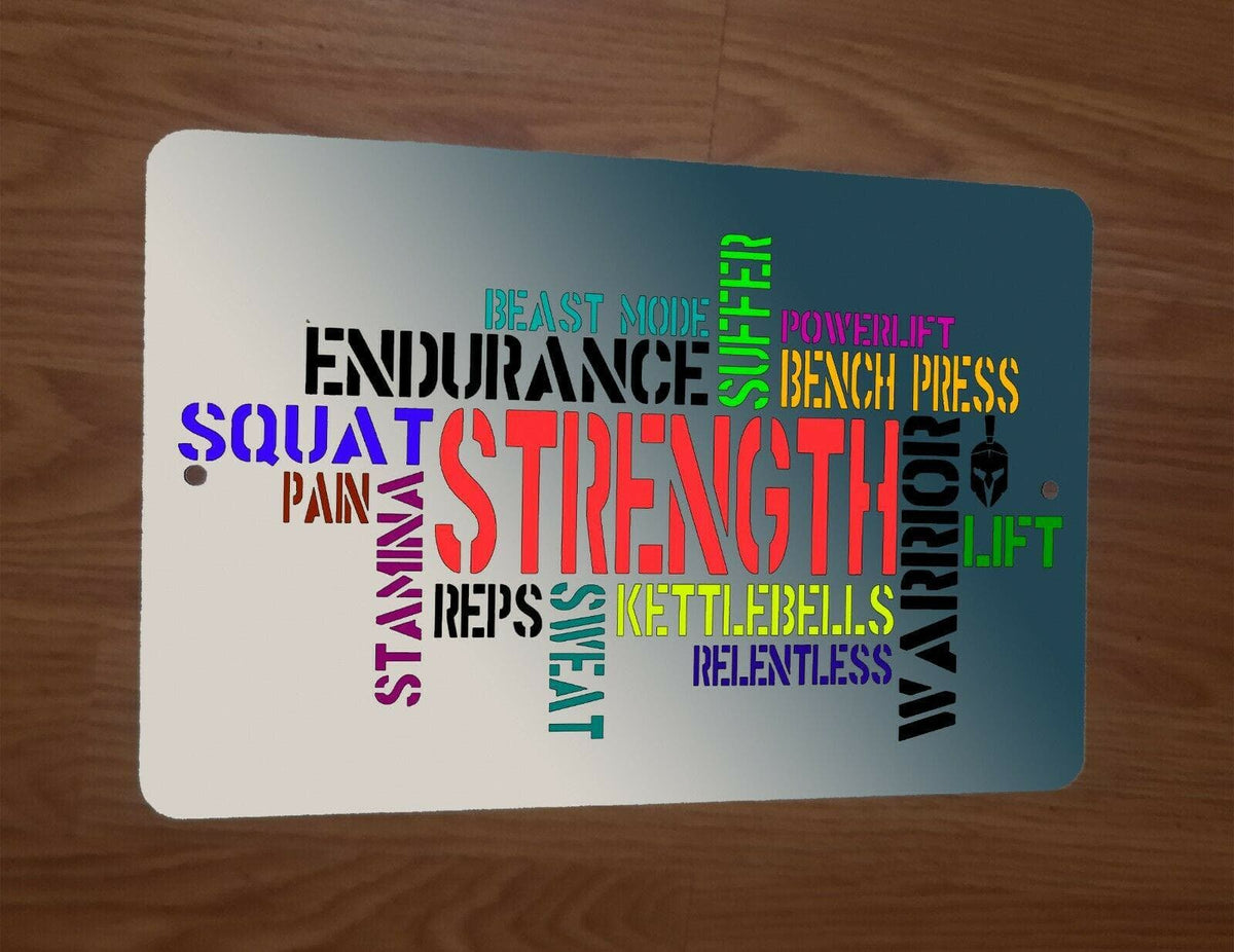 Gym Motivation Metal Wall Sign 8x12 Inches - Lift, Strength, Endurance, Pain, Sweat Quotes for Workout Inspiration