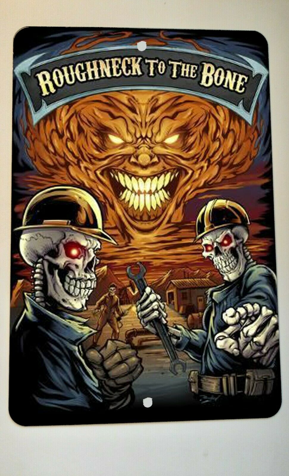 Roughneck to the Bone Skeletons 8x12 Metal Wall Sign Garage Poster Misc