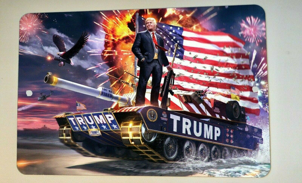 Trump Tank 8x12 Metal Wall Military Sign with Rounded Edges