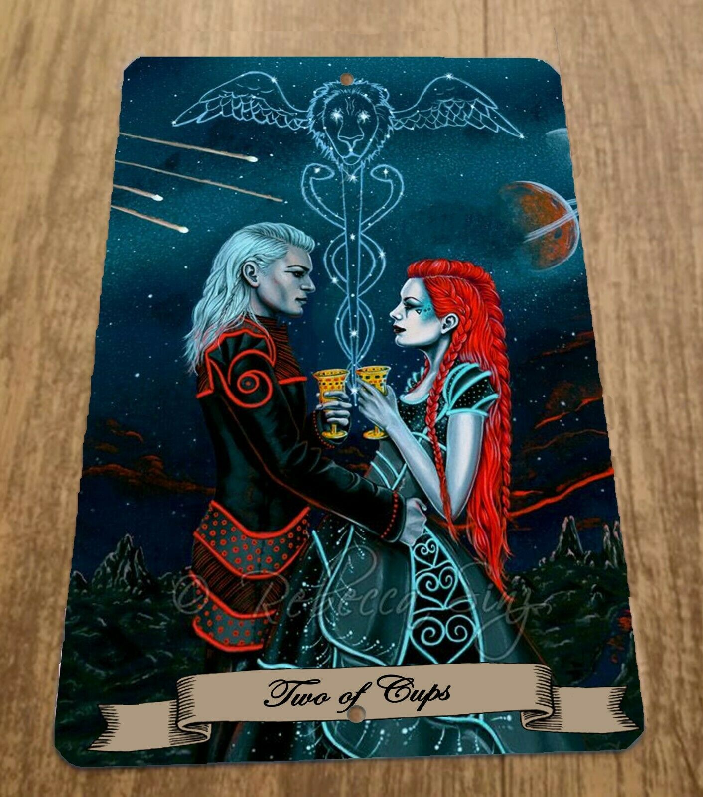 2 Two of Cups Tarot Card Artwork 8x12 Metal Wall Sign Spiritual