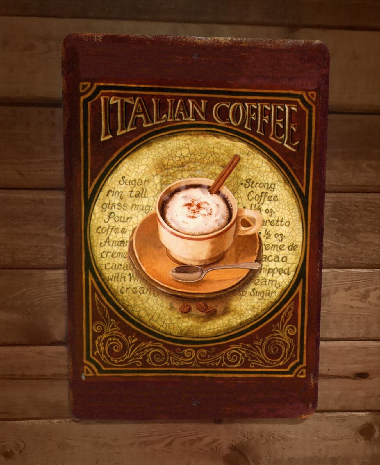 Italian Coffee 8x12 Metal Wall Sun Room Kitchen Bar Sign